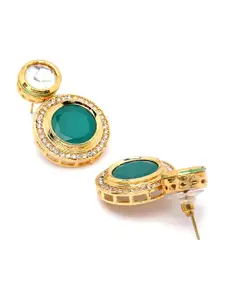 KARATCART Green & White Gold-Plated Kundan Classic Drop Earrings