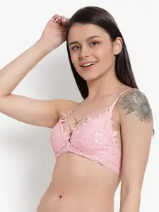 BRACHY Peach-Coloured Floral Bralette Bra Heavily Padded