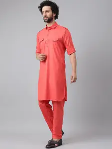 Hangup Men Pink Pure Cotton Kurta with Patiala