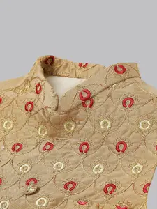 Hangup Men Maroon Embroidered Pure Silk Kurta with Pyjamas