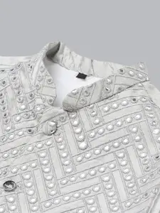 hangup trend Men Grey Mirror Work Pure Silk Kurta Set with Pyjamas