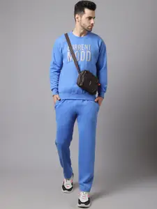 MACK JONNEY Men Blue Typography Fleece Tracksuit