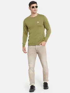 Monte Carlo Men Olive Green Solid Round Neck Pullover