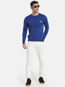 Monte Carlo Men Blue Solid Round Neck Pullover