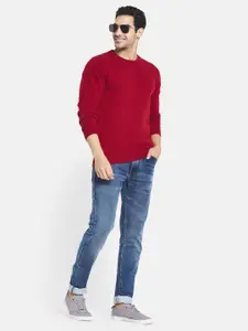Monte Carlo Men Maroon Ribbed Cashmere Pullover