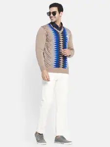 Monte Carlo Men Beige & Blue Chevron Pullover