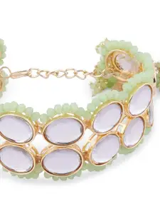Zaveri Pearls Women Green & Gold-Plated Kundan Bridal Statement Wraparound Bracelet