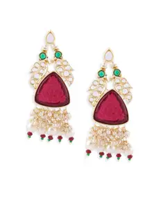 Zaveri Pearls Women Maroon & Gold-Toned Contemporary Drop Earrings