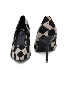 SHUZ TOUCH Women Black & Beige Printed Stiletto Pumps