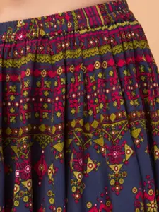 Hive91 Women Blue Printed Mini Flared Skirt
