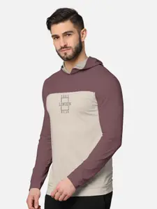 BULLMER Men Taupe Printed Cotton Hooded Sweatshirt