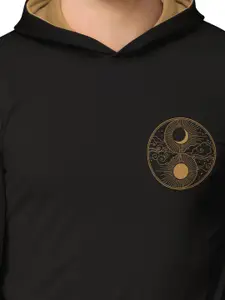 BULLMER Men Charcoal & Yellow Printed Hooded Cotton Sweatshirt