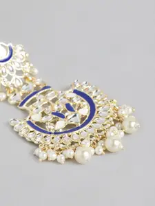 Peora Blue & Gold-Toned Classic Stone Studded & Beaded Chandbalis Earrings