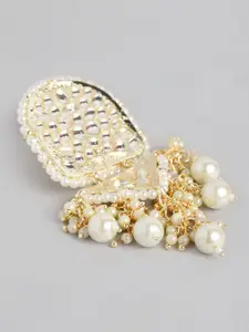 Peora Off White & Gold-Toned Stone Studded & Beaded Classic Drop Earrings