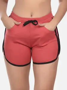 StyFun Women Red Solid Round Neck Sports Bra & Shorts Lingerie Set