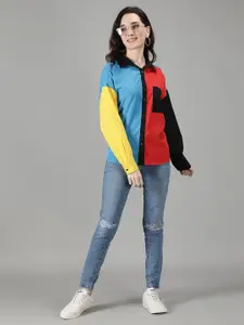 MINGLAY Women Blue Classic Colourblocked Casual Shirt