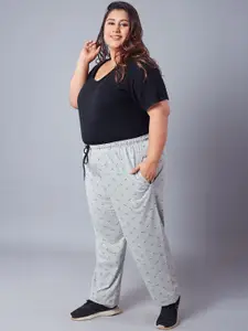 CUPID Plus Size Women Grey Printed Lounge Pants