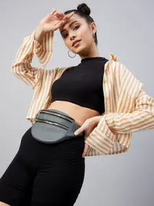 CHIMPAAANZEE Women Mustard Oversized Striped Casual Shirt