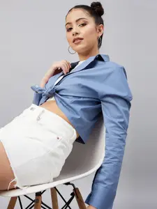 CHIMPAAANZEE Women Blue Oversized Casual Shirt