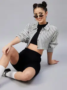 CHIMPAAANZEE Women Black Relaxed Striped Casual Shirt