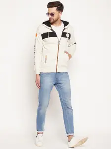 Duke Men Beige Colourblocked Hooded Sweatshirt