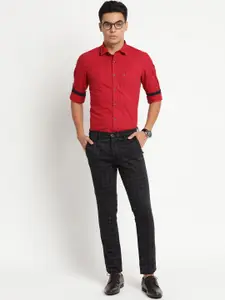 Turtle Men Red Slim Fit Grid Tattersall Checks Checked Casual Shirt