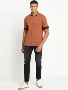 Turtle Men Orange Slim Fit Printed Cotton Casual Shirt