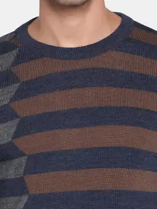 Blackberrys Men Navy Blue & Brown Striped Pullover