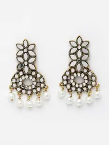 PANASH Women Silver-Toned & White Floral Chandbalis Earrings
