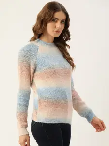 Madame Women Colourblocked Sweater with Fuzzy Detail