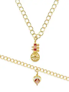 Voylla Yellow & Gold Enameled Leaf Charms Pendant With Chain and Bracelets