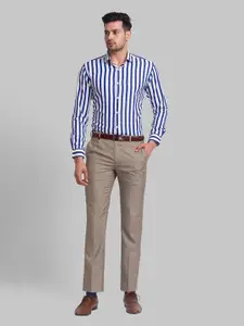 Park Avenue Men Blue Slim Fit Striped Organic Cotton Formal Shirt
