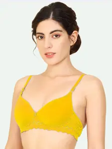 AROUSY Yellow Non Wired Non Padded Full Coverage Seamless Cotton Minimizer Bra