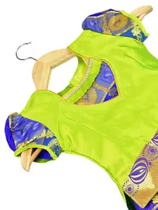 AMIRTHA FASHION Girls Green & Blue Embellished Ready to Wear Lehenga & Choli