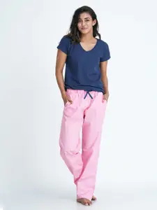 mackly Women Navy Blue & Pink Pure Cotton Night suit