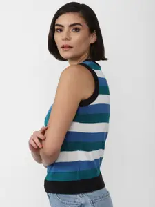 FOREVER 21 Women White & Blue Striped Sweater Vest