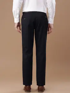 Louis Philippe Men Navy Blue New Standard Fit Solid Formal Trousers