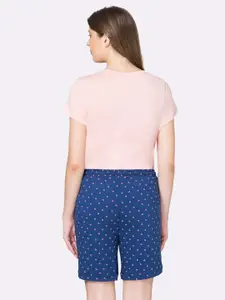 Van Heusen Women Subdued Hearts Print Functional Pocket Superior Drape Lounge Shorts