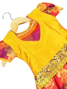 AMIRTHA FASHION Girls Gold-Toned & Purple Thread Work Ready to Wear Lehenga &