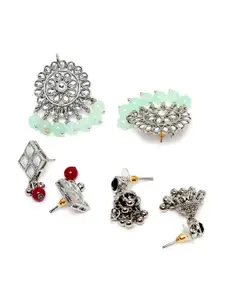 KARATCART Set of 3 Silver Plated Kundan Classic Jhumkas Earrings