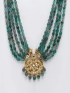 DUGRISTYLE Gold-Plated  & Green Sterling Silver Layered Necklace