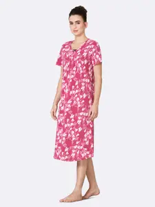 Van Heusen Allover Print Round Neck Pleated Front Lounge Night Gown