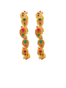 FEMMIBELLA Set Of 2 Gold-Plated Stone-Studded Bangles