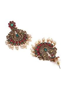 KARATCART Women Gold Plated Red & Green Classic Drop Earrings