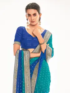Saree mall Teal & Blue Ethnic Motifs Silk Blend Mangalagiri Sarees