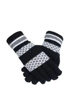 LOOM LEGACY Men Navy-Blue & White Self-Design Acrylic Winter Gloves