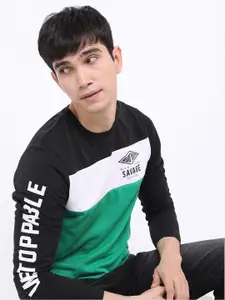 HIGHLANDER Men Black & Green Slim Fit T-shirt