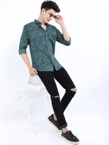 HIGHLANDER Men Olive Green Slim Fit Floral Printed Casual Shirt