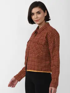 FOREVER 21 Women Brown Checked Pure Cotton Casual Shirt