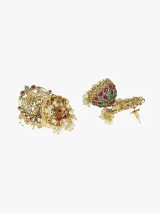 Adwitiya Collection 24CT Gold-Plated & Pink Peacock Shaped Temple Jhumkas Earrings